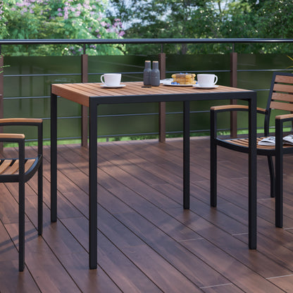 Flash Furniture XU-DG-UH8100-GG 35" Square All-Weather Faux Teak Patio Dining Table with Steel Frame - Seats 4 - View 2