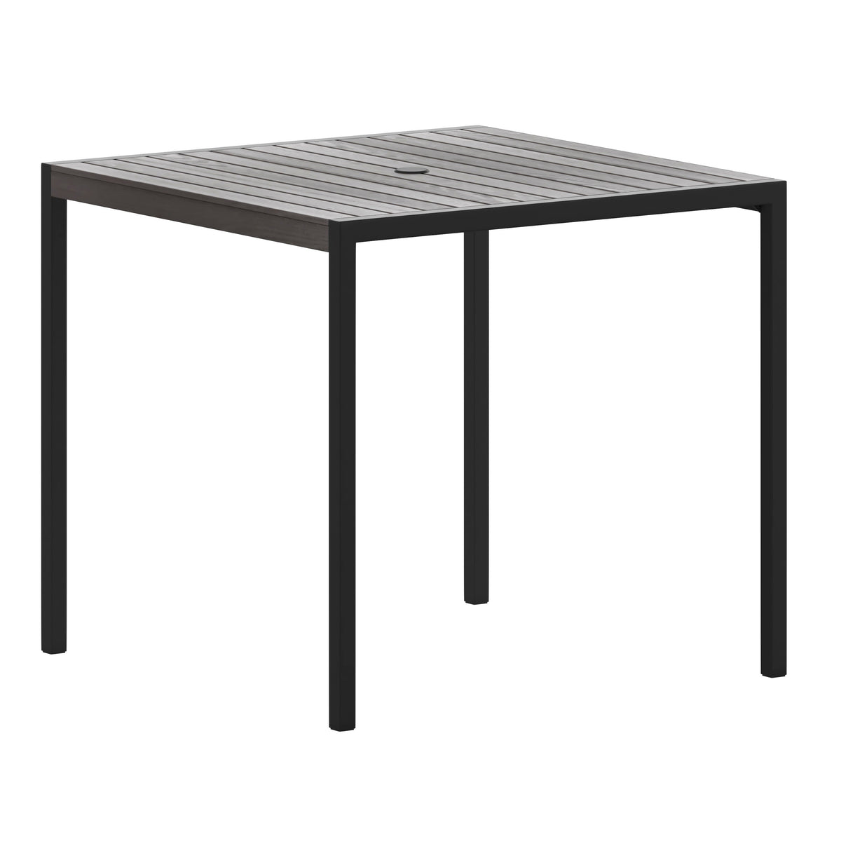 Flash Furniture XU-DG-UH8100-GY-GG Steel All-Weather Patio Dining Table with Gray Wash Faux Teak Slat Top-Seats 4 - Main view