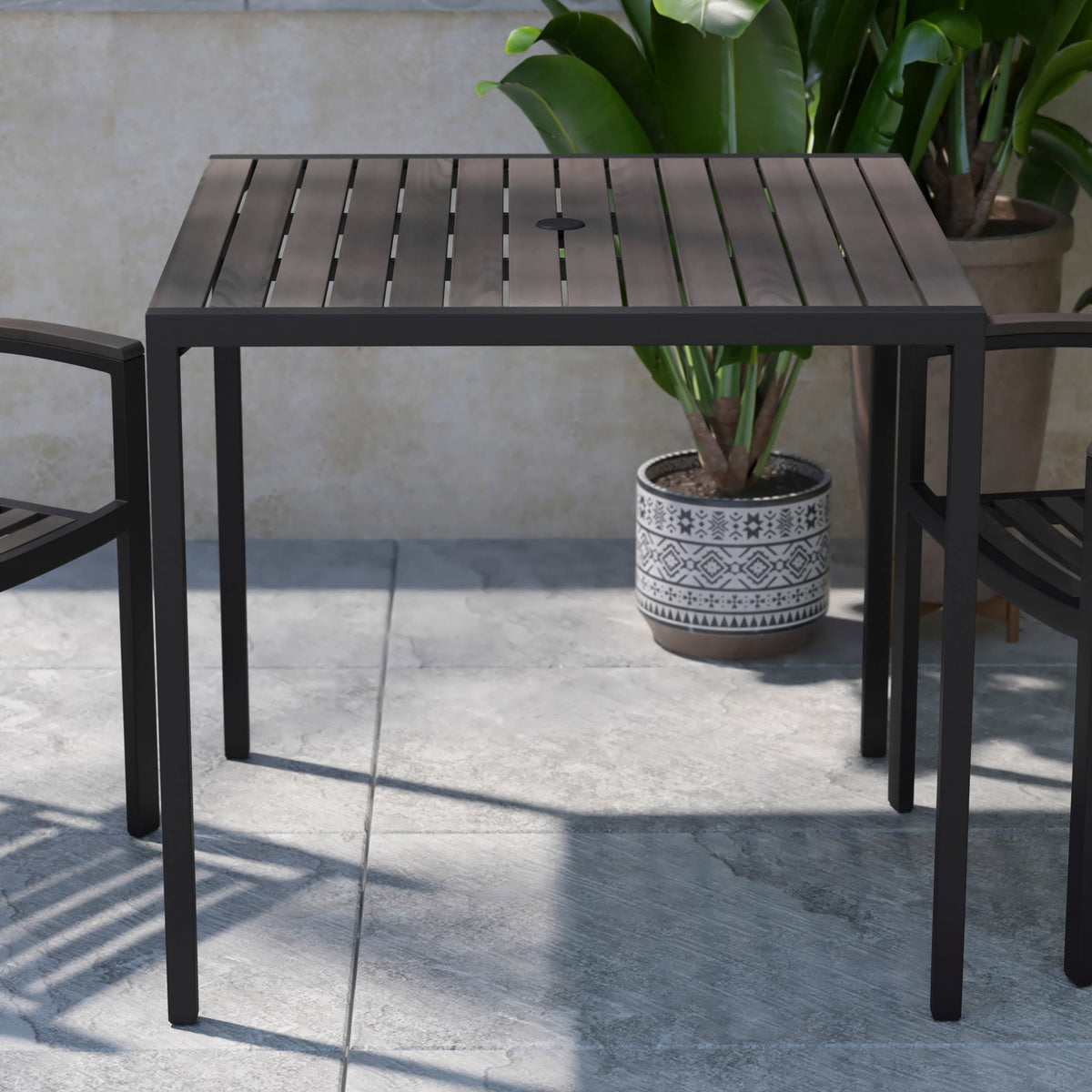 Flash Furniture XU-DG-UH8100-GY-GG Steel All-Weather Patio Dining Table with Gray Wash Faux Teak Slat Top-Seats 4 - View 5