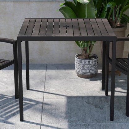 Flash Furniture XU-DG-UH8100-GY-GG Steel All-Weather Patio Dining Table with Gray Wash Faux Teak Slat Top-Seats 4 - View 5