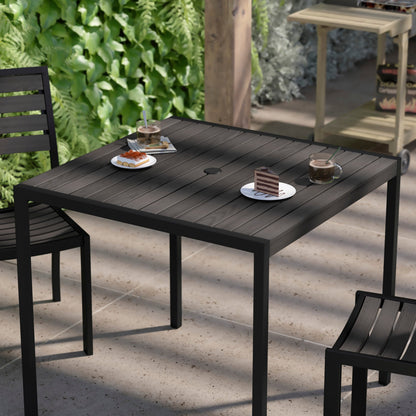 Flash Furniture XU-DG-UH8100-GY-GG Steel All-Weather Patio Dining Table with Gray Wash Faux Teak Slat Top-Seats 4 - View 6