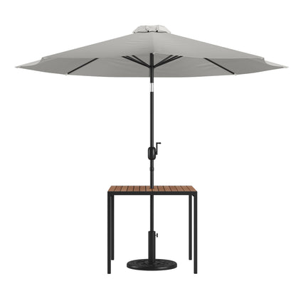 Flash Furniture XU-DG-UH8100-UB19BGY-GG Black Steel Framed 35" Square Faux Teak Patio Table-Gray 9FT Patio Umbrella-Base - Main view