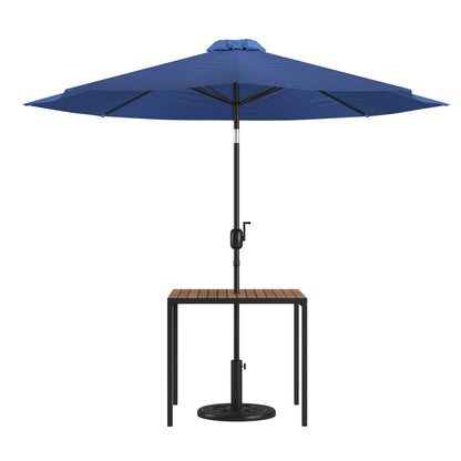 Flash Furniture XU-DG-UH8100-UB19BNV-GG Black Steel Framed 35" Square Faux Teak Patio Table-Navy 9FT Patio Umbrella-Base - Main view