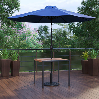 Flash Furniture XU-DG-UH8100-UB19BNV-GG Black Steel Framed 35" Square Faux Teak Patio Table-Navy 9FT Patio Umbrella-Base - View 2