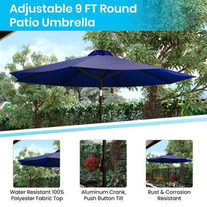 Flash Furniture XU-DG-UH8100-UB19BNV-GG Black Steel Framed 35" Square Faux Teak Patio Table-Navy 9FT Patio Umbrella-Base - View 3