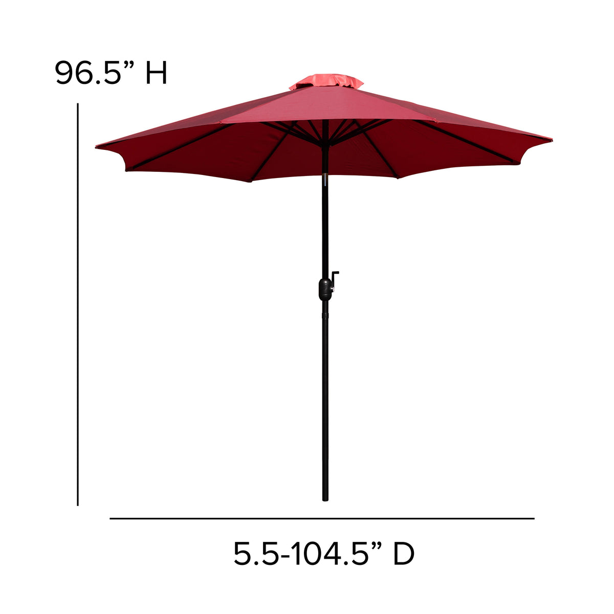 Flash Furniture XU-DG-UH8100-UB19BRD-GG Black Steel Framed 35" Square Faux Teak Patio Table-Red 9FT Patio Umbrella-Base - View 6