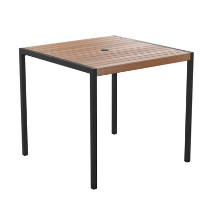 Flash Furniture XU-DG-UH8100-UB19BRD-GG Black Steel Framed 35" Square Faux Teak Patio Table-Red 9FT Patio Umbrella-Base - View 9