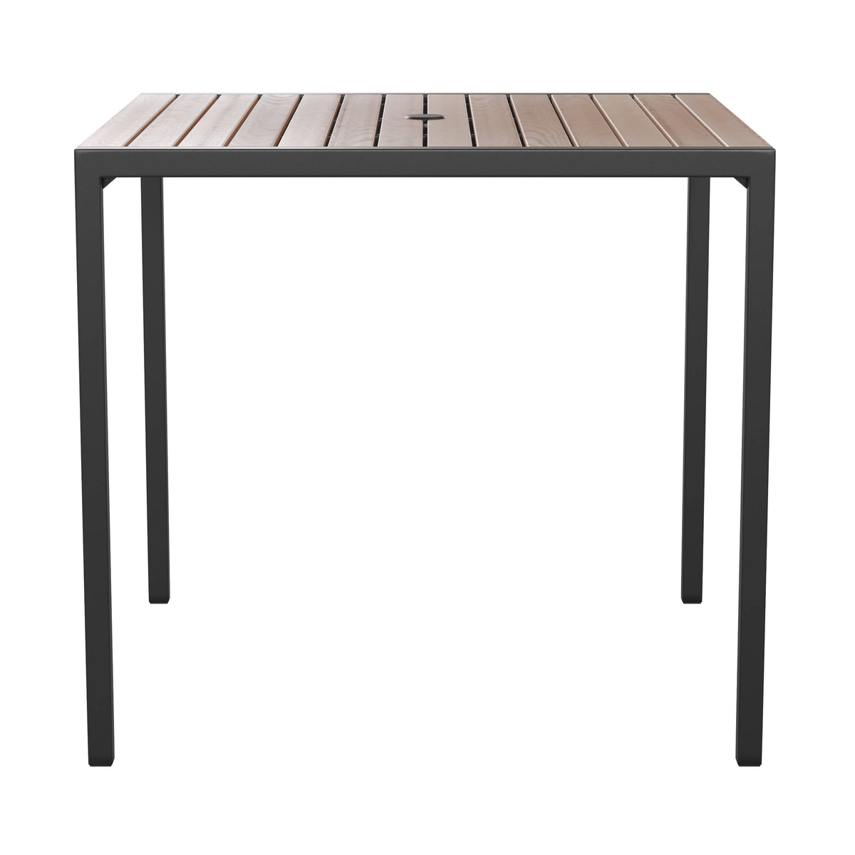 Flash Furniture XU-DG-UH8100-UB19BRD-GG Black Steel Framed 35" Square Faux Teak Patio Table-Red 9FT Patio Umbrella-Base - View 12