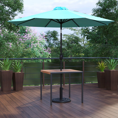 Flash Furniture XU-DG-UH8100-UB19BTL-GG Black Steel Framed 35" Square Faux Teak Patio Table-Tan 9FT Patio Umbrella-Base (Teal) - View 2