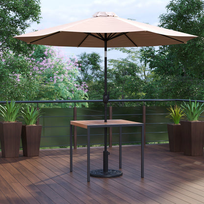 Flash Furniture XU-DG-UH8100-UB19BTN-GG Black Steel Framed 35" Square Faux Teak Patio Table-Tan 9FT Patio Umbrella-Base - View 2