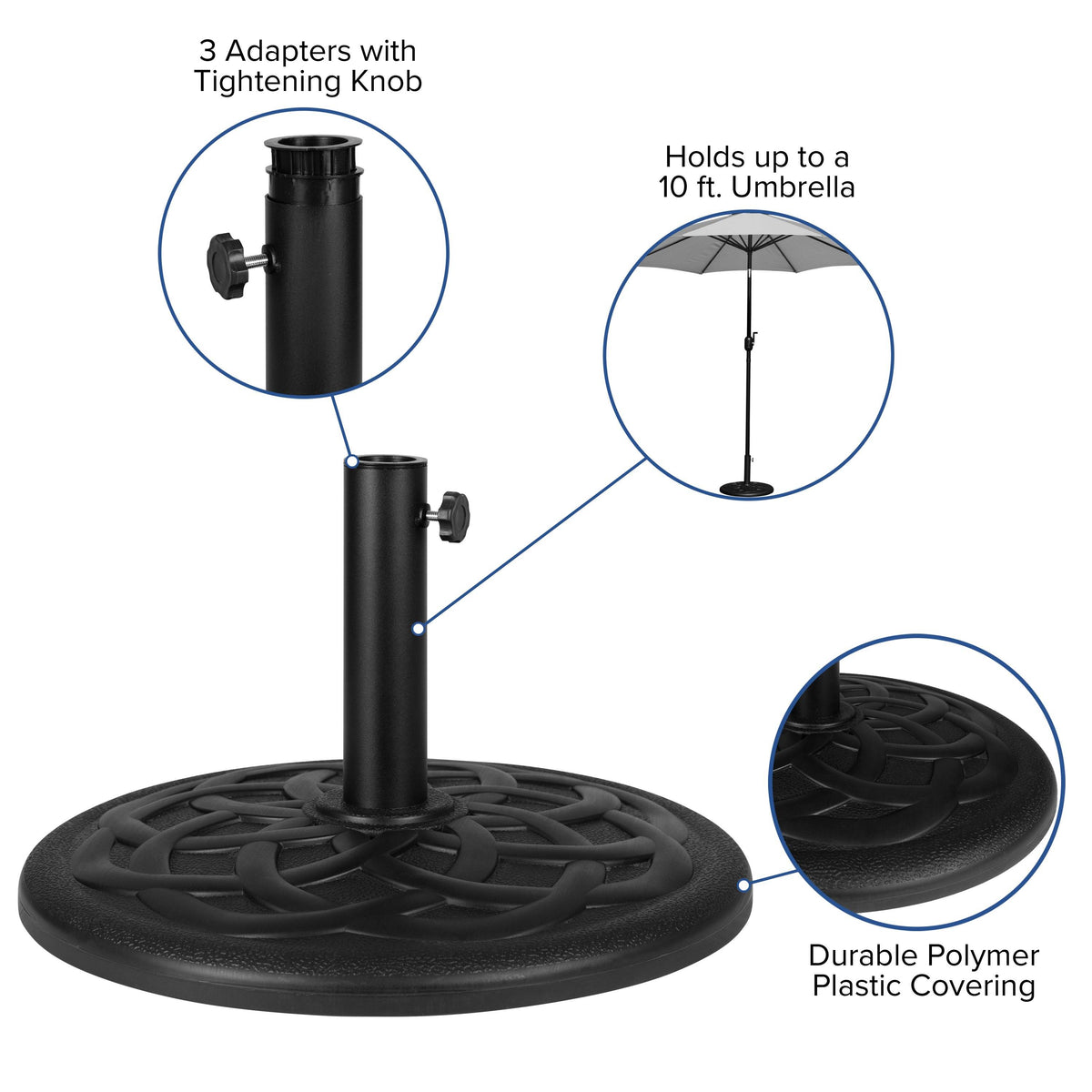 Flash Furniture XU-DG-UH8100-UB19BTN-GG Black Steel Framed 35" Square Faux Teak Patio Table-Tan 9FT Patio Umbrella-Base - View 4