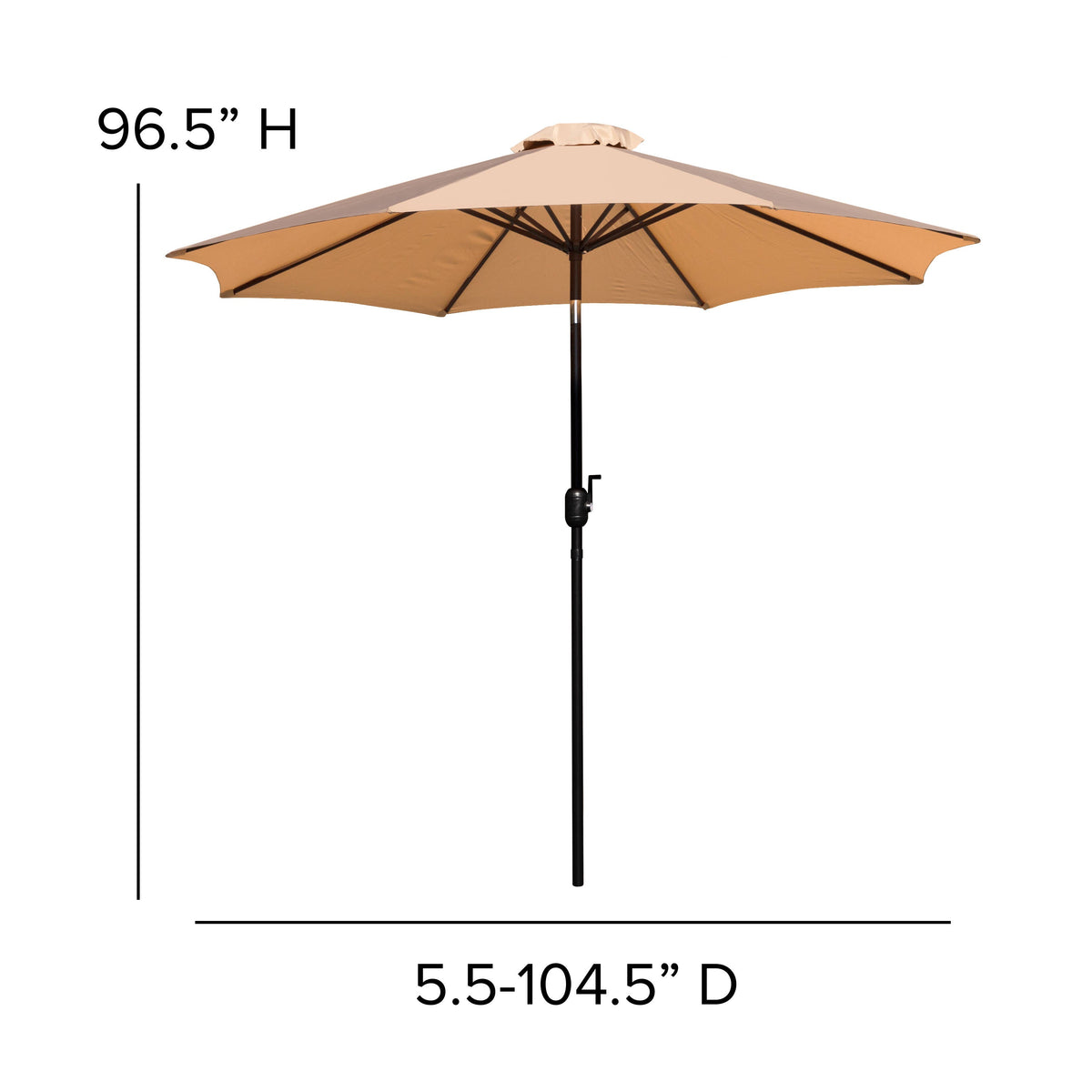 Flash Furniture XU-DG-UH8100-UB19BTN-GG Black Steel Framed 35" Square Faux Teak Patio Table-Tan 9FT Patio Umbrella-Base - View 6