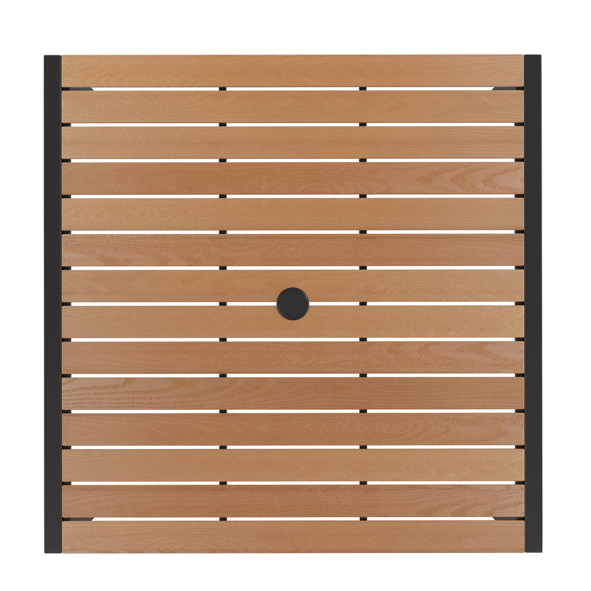 Flash Furniture XU-DG-UH8100-UB19BTN-GG Black Steel Framed 35" Square Faux Teak Patio Table-Tan 9FT Patio Umbrella-Base - View 13