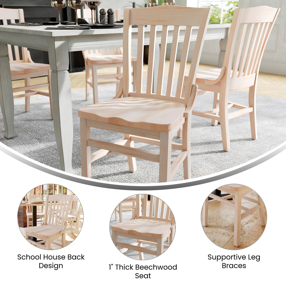 Flash Furniture XU-DG-W0006-ANTWHT-GG School House Back Antique White Wood Restaurant Chair with Footrest - View 3