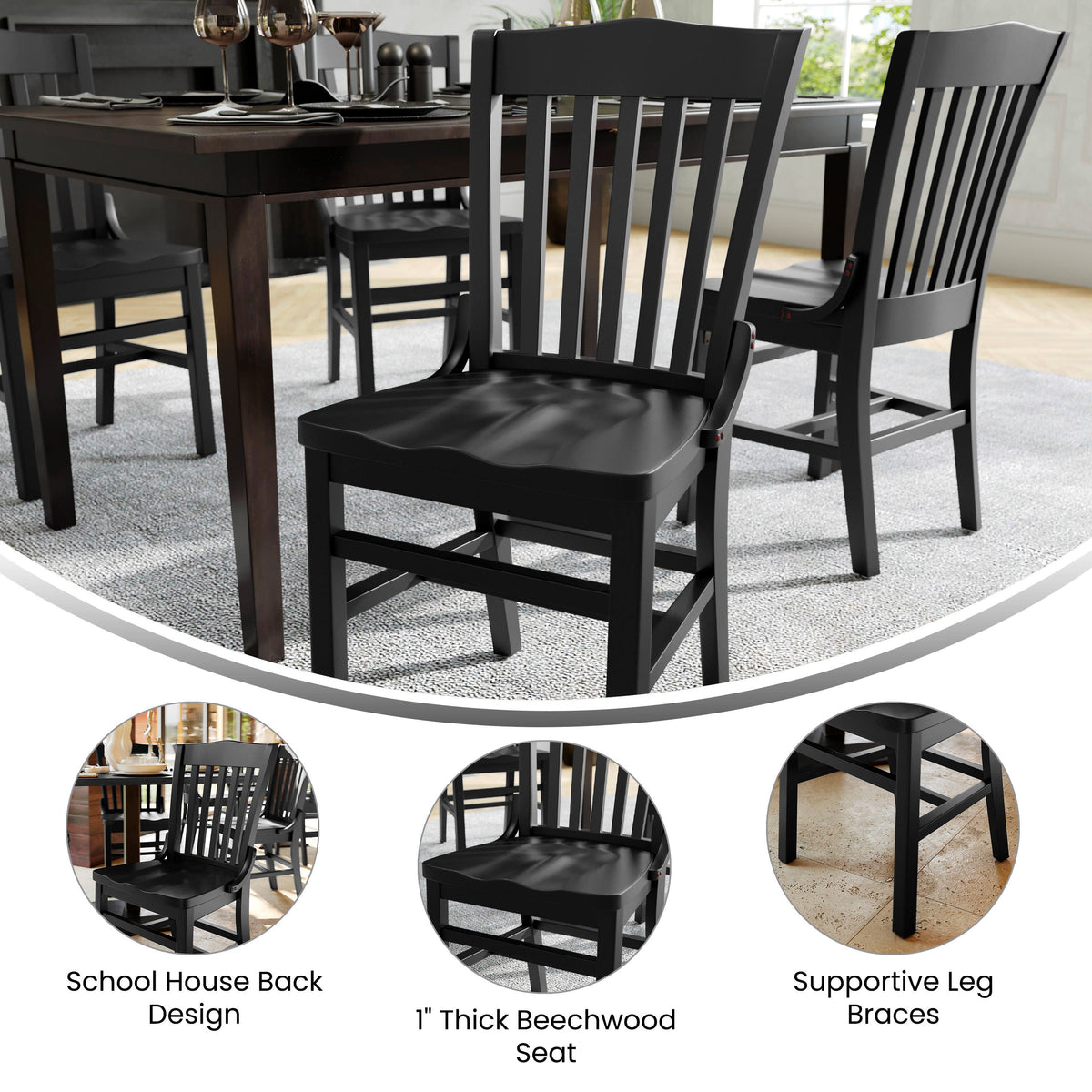 Flash Furniture XU-DG-W0006-BLK-GG School House Back Black Wood Restaurant Chair with Footrest - View 3