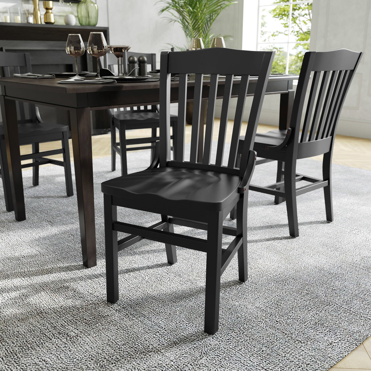 Flash Furniture XU-DG-W0006-BLK-GG School House Back Black Wood Restaurant Chair with Footrest - View 5