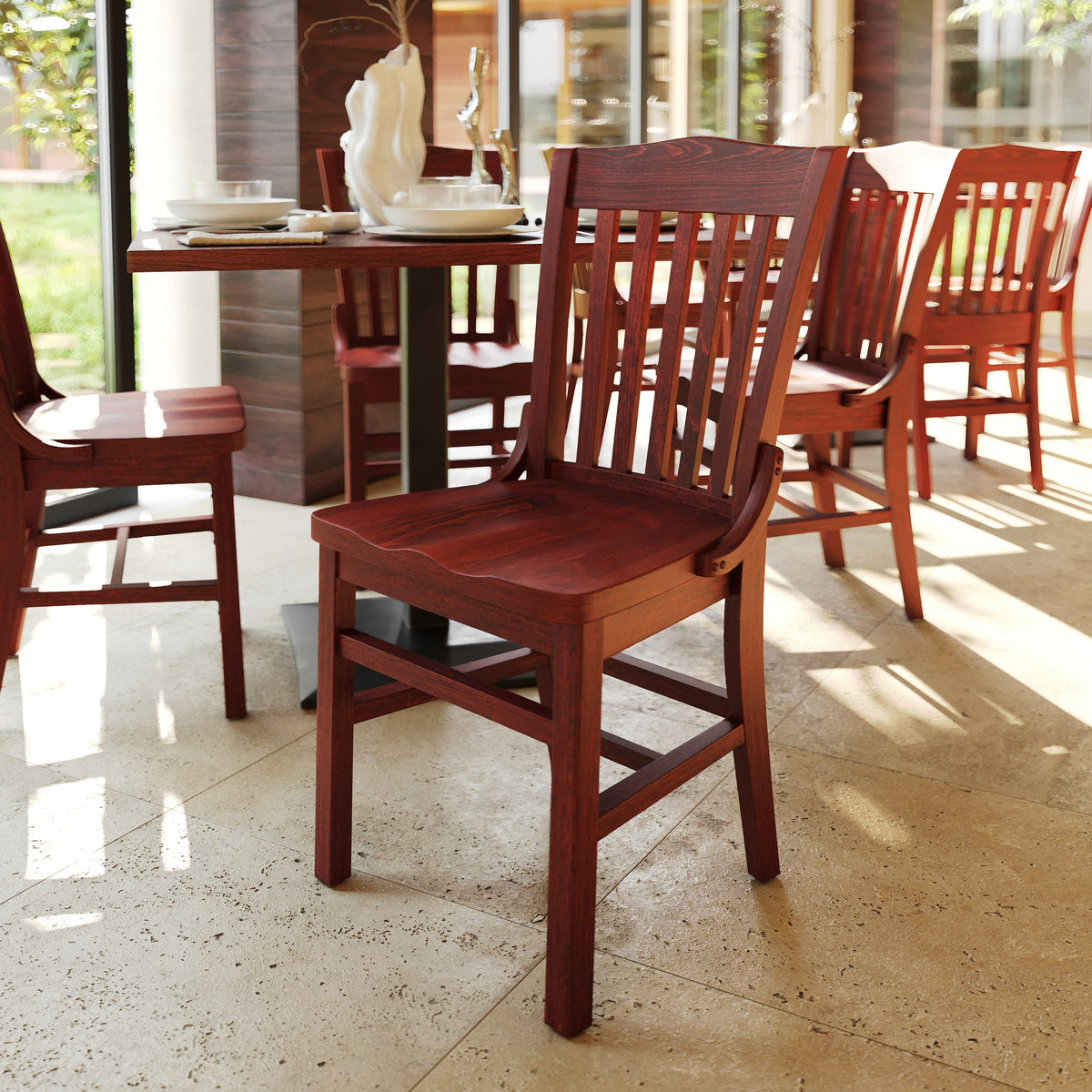 Flash Furniture XU-DG-W0006-MAH-GG School House Back Mahogany Wood Restaurant Chair with Footrest - View 2