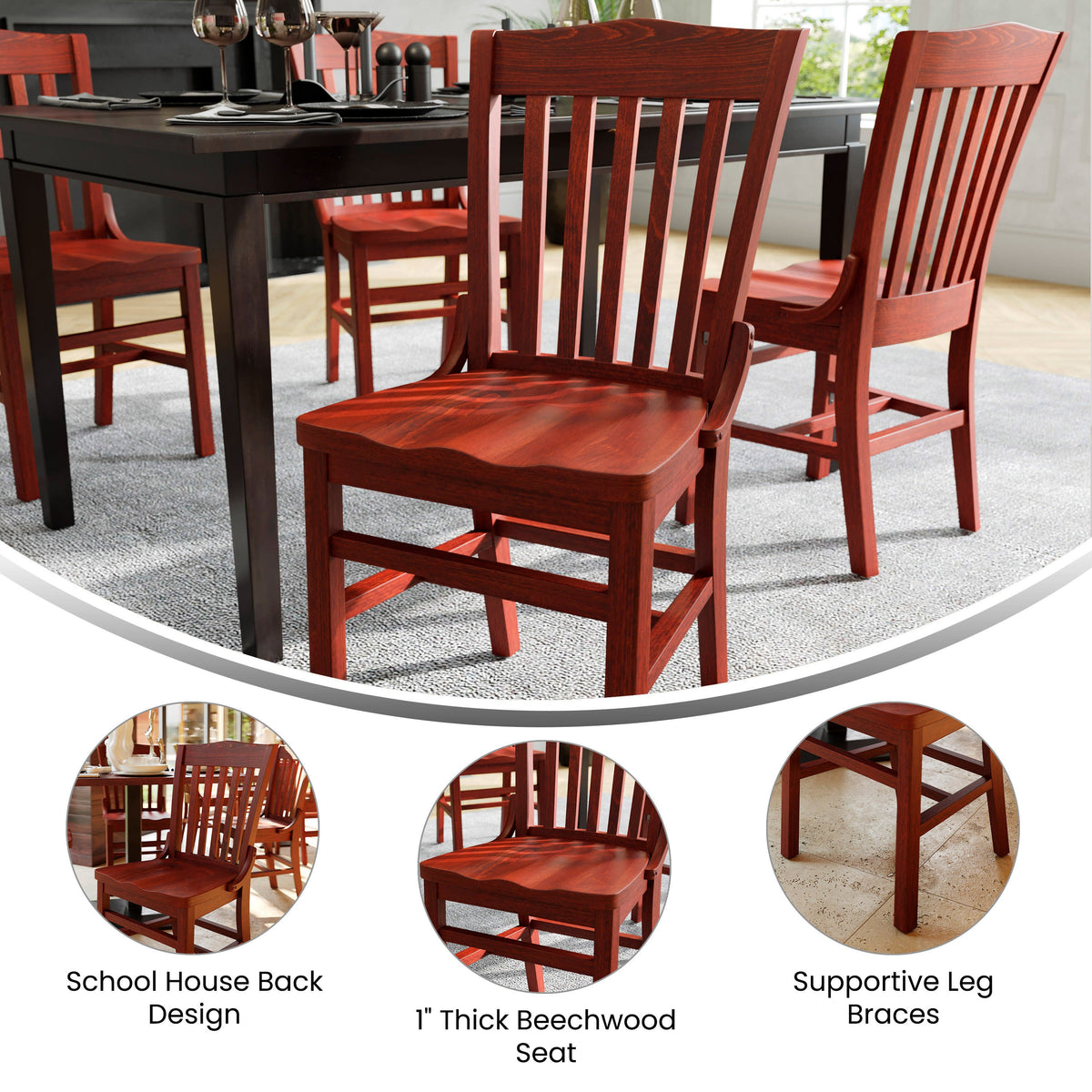 Flash Furniture XU-DG-W0006-MAH-GG School House Back Mahogany Wood Restaurant Chair with Footrest - View 3