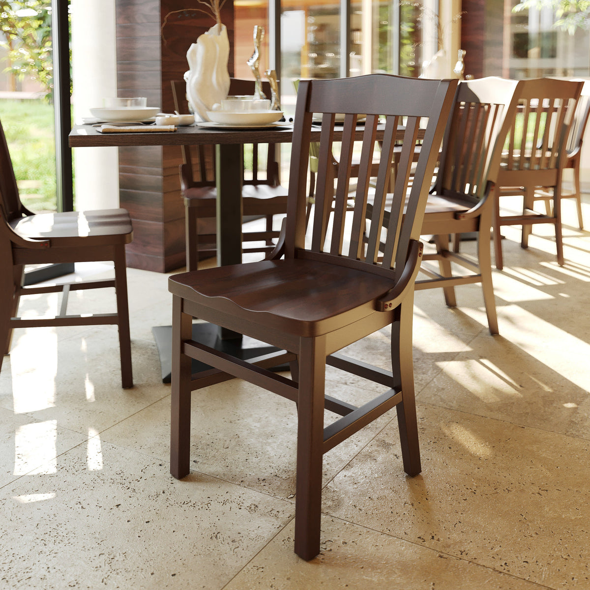 Flash Furniture XU-DG-W0006-WAL-GG School House Back Walnut Wood Restaurant Chair with Footrest - View 2