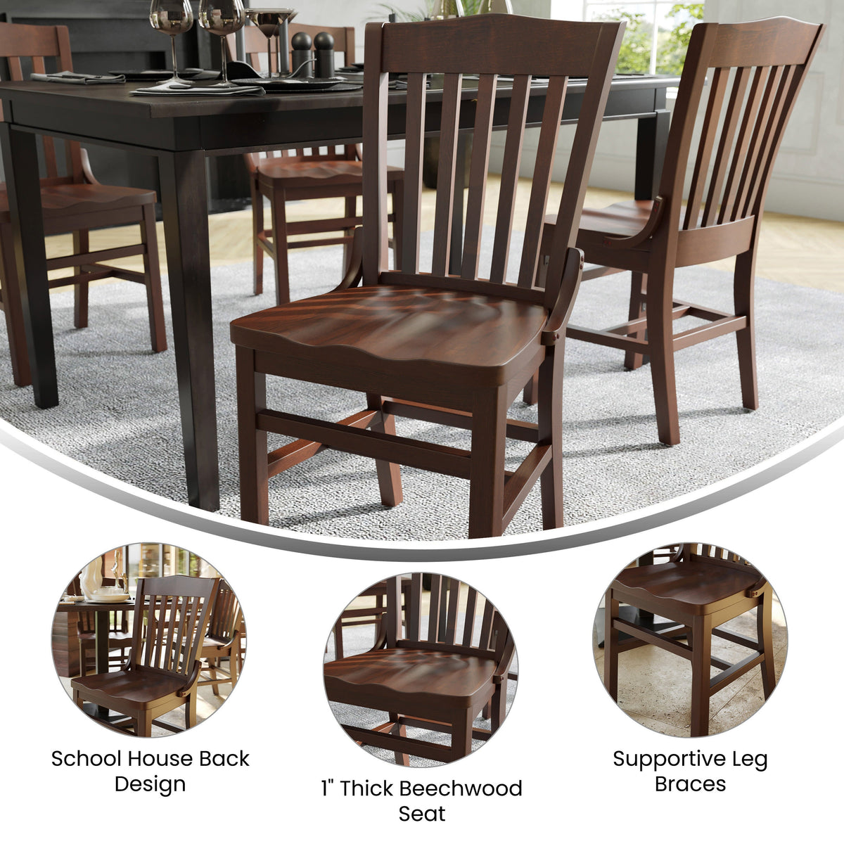 Flash Furniture XU-DG-W0006-WAL-GG School House Back Walnut Wood Restaurant Chair with Footrest - View 3