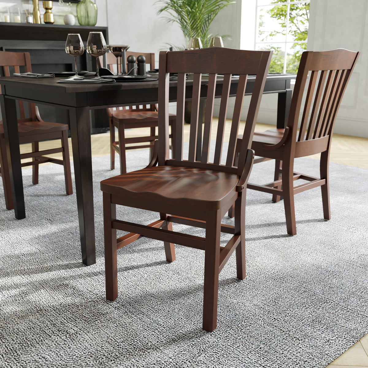 Flash Furniture XU-DG-W0006-WAL-GG School House Back Walnut Wood Restaurant Chair with Footrest - View 5
