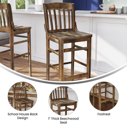 Flash Furniture XU-DG-W0006B-ANTCPR-GG School House Back Antique Copper Wood Restaurant Barstool with Footrest - View 3