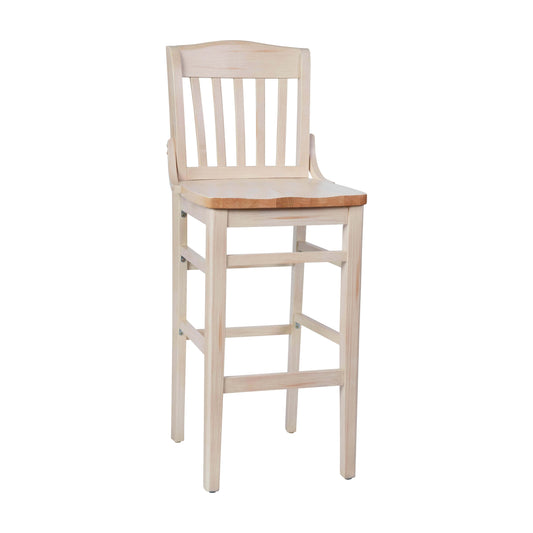 Flash Furniture XU-DG-W0006B-ANTWHT-GG School House Back Antique White Wood Restaurant Barstool with Footrest - Main view