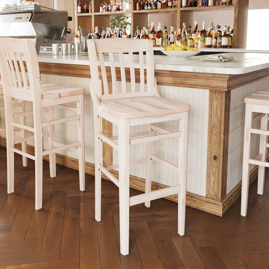 Flash Furniture XU-DG-W0006B-ANTWHT-GG School House Back Antique White Wood Restaurant Barstool with Footrest - View 2