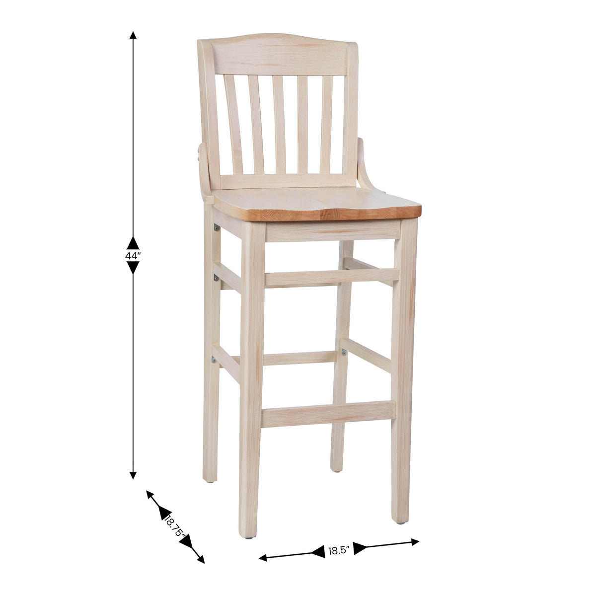 Flash Furniture XU-DG-W0006B-ANTWHT-GG School House Back Antique White Wood Restaurant Barstool with Footrest - View 4