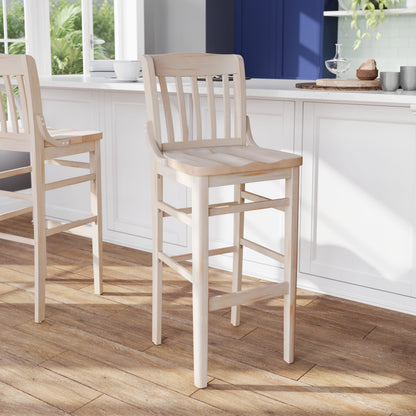 Flash Furniture XU-DG-W0006B-ANTWHT-GG School House Back Antique White Wood Restaurant Barstool with Footrest - View 5