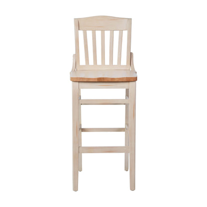 Flash Furniture XU-DG-W0006B-ANTWHT-GG School House Back Antique White Wood Restaurant Barstool with Footrest - View 8
