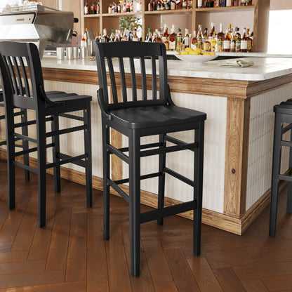 Flash Furniture XU-DG-W0006B-BLK-GG School House Back Black Wood Restaurant Barstool with Footrest - View 2
