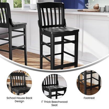 Flash Furniture XU-DG-W0006B-BLK-GG School House Back Black Wood Restaurant Barstool with Footrest - View 3