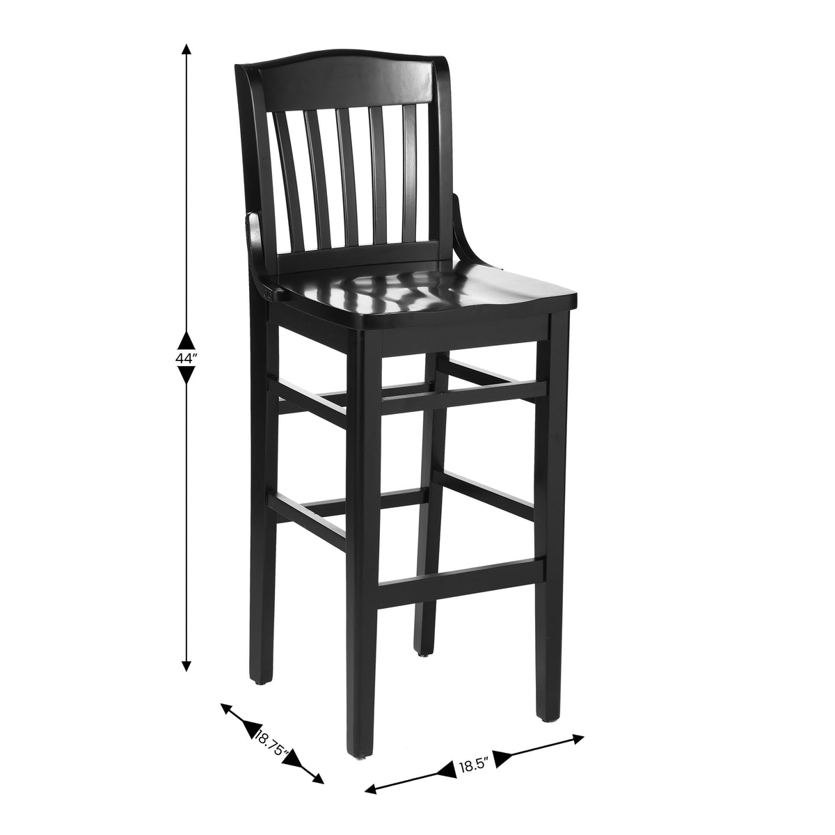 Flash Furniture XU-DG-W0006B-BLK-GG School House Back Black Wood Restaurant Barstool with Footrest - View 4