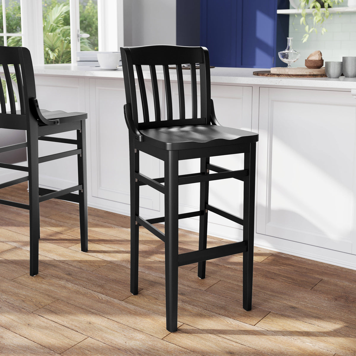 Flash Furniture XU-DG-W0006B-BLK-GG School House Back Black Wood Restaurant Barstool with Footrest - View 5