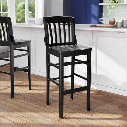 Flash Furniture XU-DG-W0006B-BLK-GG School House Back Black Wood Restaurant Barstool with Footrest - View 5