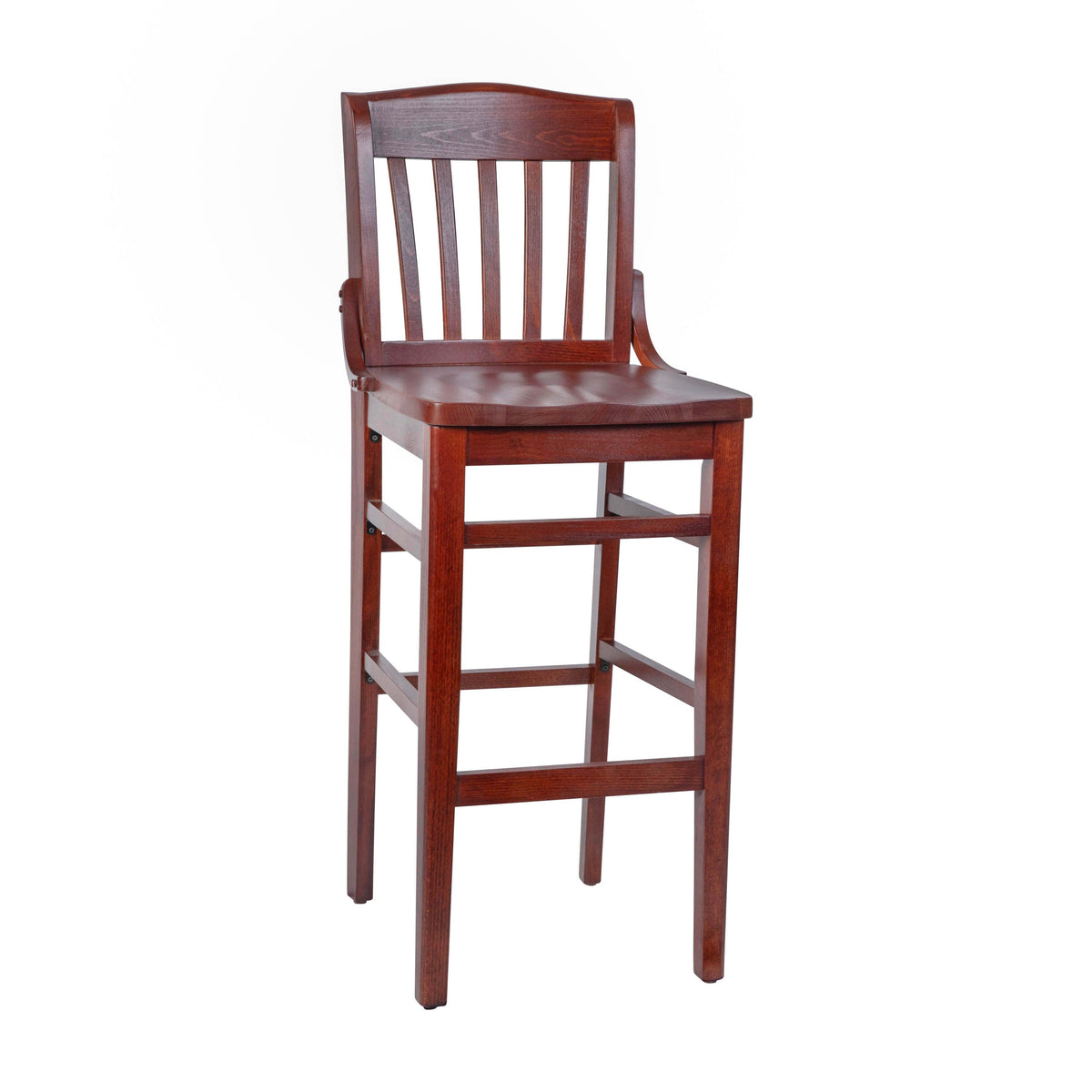 Flash Furniture XU-DG-W0006BAR-MAH-GG School House Back Mahogany Wood Restaurant Barstool with Footrest - Main view