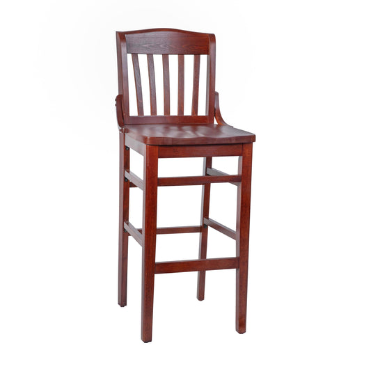 Flash Furniture XU-DG-W0006BAR-MAH-GG School House Back Mahogany Wood Restaurant Barstool with Footrest - Main view