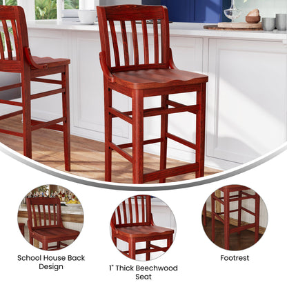 Flash Furniture XU-DG-W0006BAR-MAH-GG School House Back Mahogany Wood Restaurant Barstool with Footrest - View 3