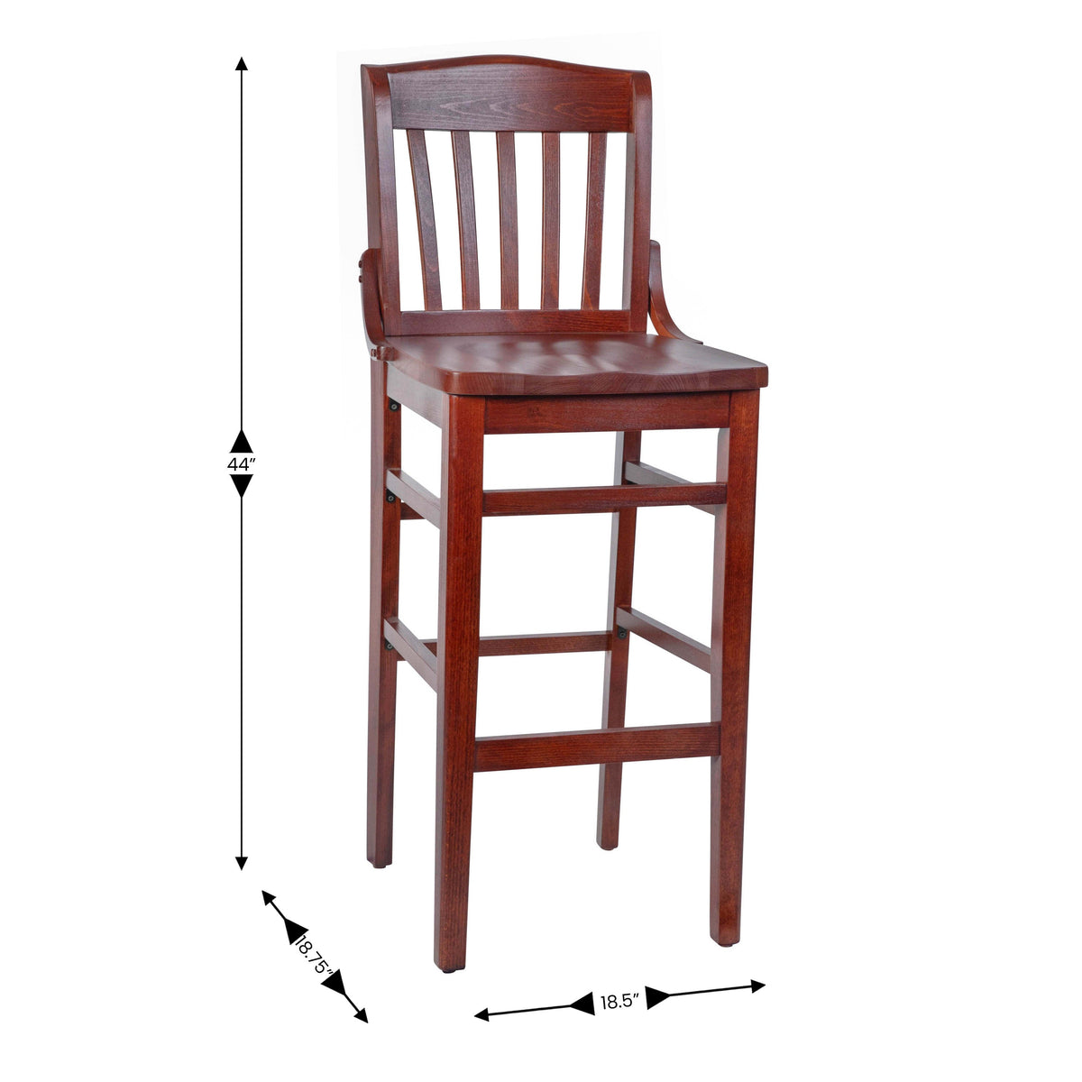 Flash Furniture XU-DG-W0006BAR-MAH-GG School House Back Mahogany Wood Restaurant Barstool with Footrest - View 4