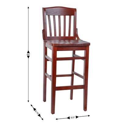 Flash Furniture XU-DG-W0006BAR-MAH-GG School House Back Mahogany Wood Restaurant Barstool with Footrest - View 4