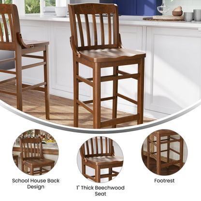 Flash Furniture XU-DG-W0006BAR-WAL-GG School House Back Walnut Wood Restaurant Barstool with Footrest - View 3