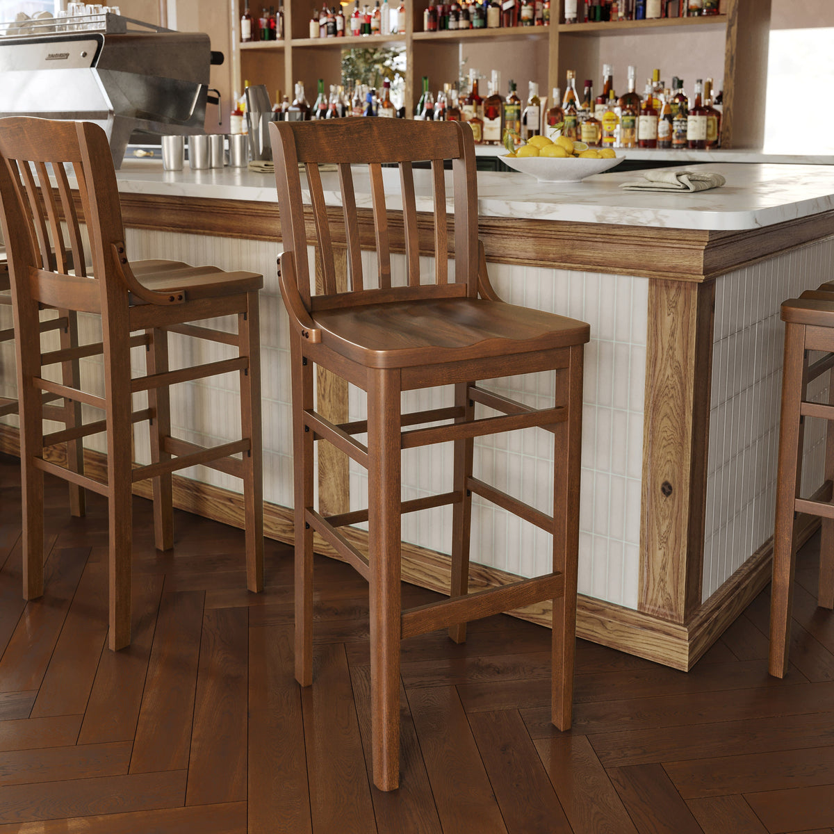 Flash Furniture XU-DG-W0006BAR-WAL-GG School House Back Walnut Wood Restaurant Barstool with Footrest - View 5