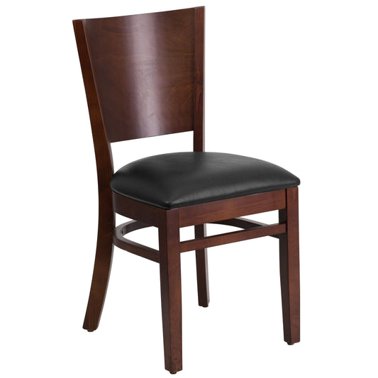 Flash Furniture XU-DG-W0094B-WAL-BLKV-GG Solid Back Walnut Wood Restaurant Chair - Black Vinyl Seat (Black Vinyl Seat/Walnut Wood Frame) - Main view