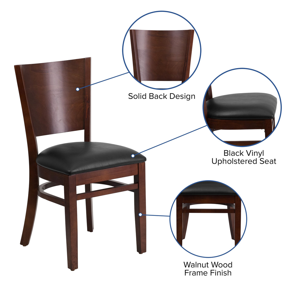 Flash Furniture XU-DG-W0094B-WAL-BLKV-GG Solid Back Walnut Wood Restaurant Chair - Black Vinyl Seat (Black Vinyl Seat/Walnut Wood Frame) - View 3