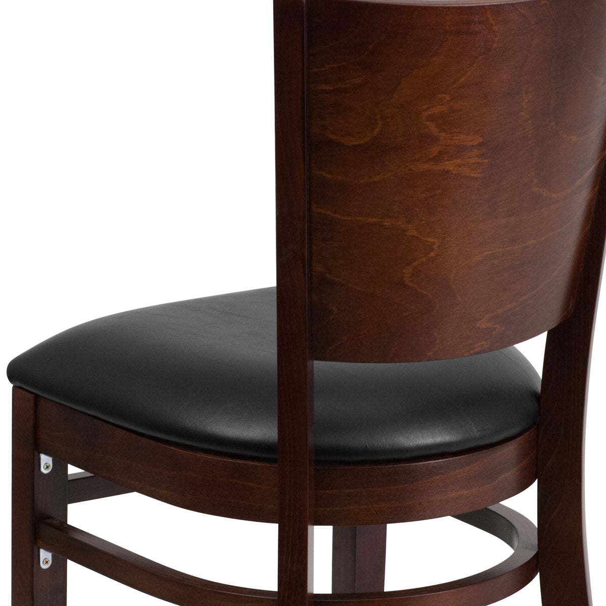 Flash Furniture XU-DG-W0094B-WAL-BLKV-GG Solid Back Walnut Wood Restaurant Chair - Black Vinyl Seat (Black Vinyl Seat/Walnut Wood Frame) - View 9