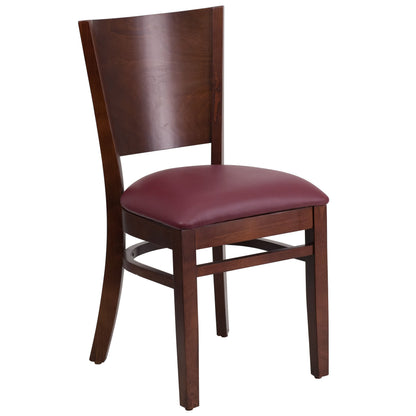 Flash Furniture XU-DG-W0094B-WAL-BURV-GG Solid Back Walnut Wood Restaurant Chair - Burgundy Vinyl Seat (Burgundy Vinyl Seat/Walnut Wood Frame) - Main view
