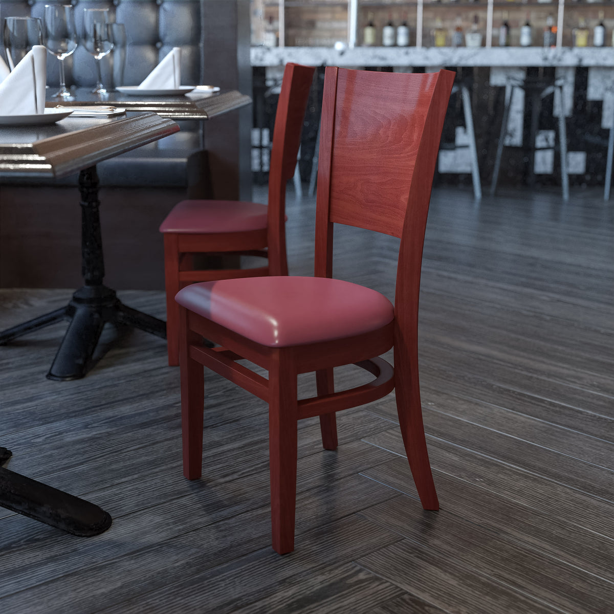 Flash Furniture XU-DG-W0094B-WAL-BURV-GG Solid Back Walnut Wood Restaurant Chair - Burgundy Vinyl Seat (Burgundy Vinyl Seat/Walnut Wood Frame) - View 2