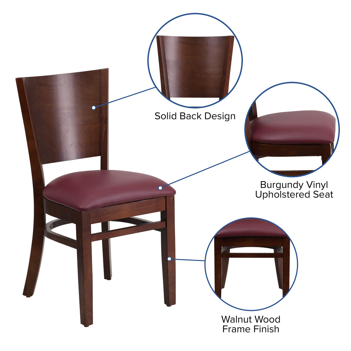 Flash Furniture XU-DG-W0094B-WAL-BURV-GG Solid Back Walnut Wood Restaurant Chair - Burgundy Vinyl Seat (Burgundy Vinyl Seat/Walnut Wood Frame) - View 3