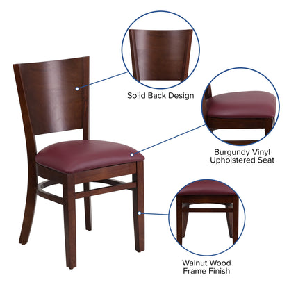 Flash Furniture XU-DG-W0094B-WAL-BURV-GG Solid Back Walnut Wood Restaurant Chair - Burgundy Vinyl Seat (Burgundy Vinyl Seat/Walnut Wood Frame) - View 3